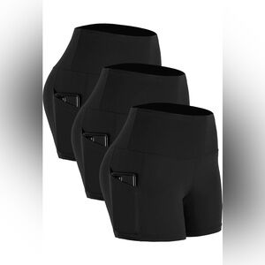 NEW Black High Waisted Biker Shorts w/ Pockets | Gym Yoga Activewear XS